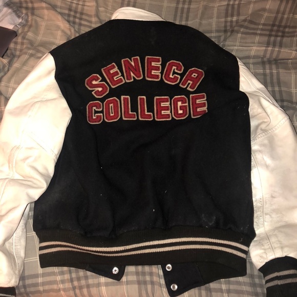 Vintage Seneca College Wool Leather Varsity Jacket - Picture 2 of 5